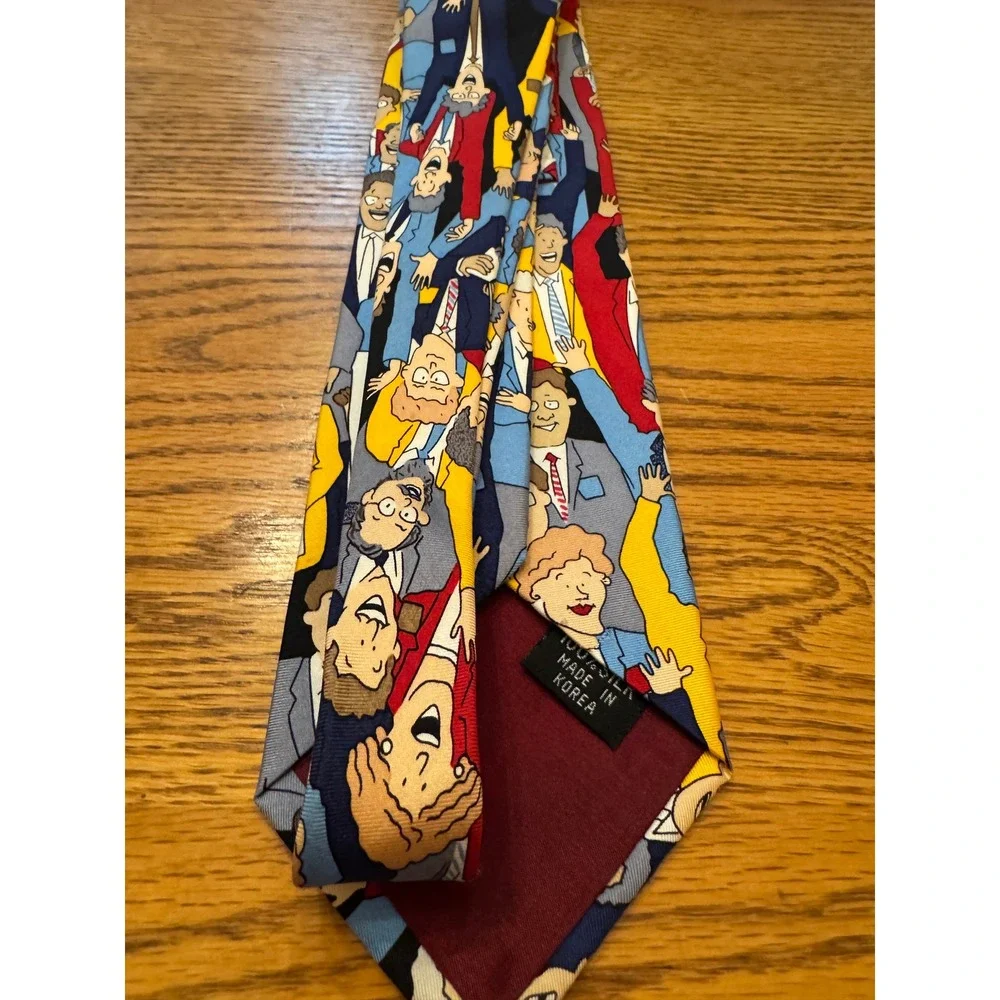 Chicago Board of Trade Necktie Multicolor Vintage 80s Korean Silk Cartoon Rare